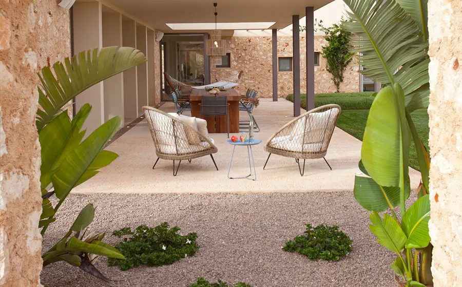 Covered terrace of a Mallorcan stone house