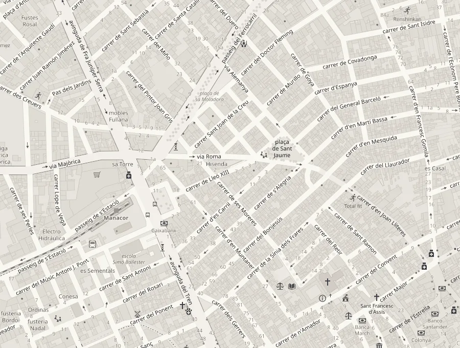 Map of central Manacor with Carrer Lleó XIII marked